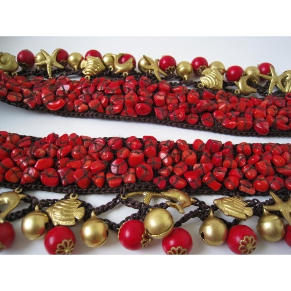 New Lady Red Corals beads Handmade rare unique‎ style Waist Belt